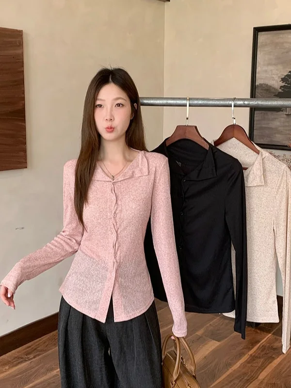 

plus Size Women's Long Thin irt f Open Collar Design Autumn Faion Trendy Split Upper Body High Waist Commute Sle