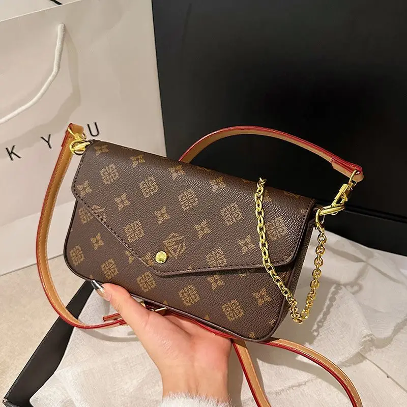 

High-end fashion envelope-style women's new vintage print versatile texture chain crossbody small square bag shoulder bag