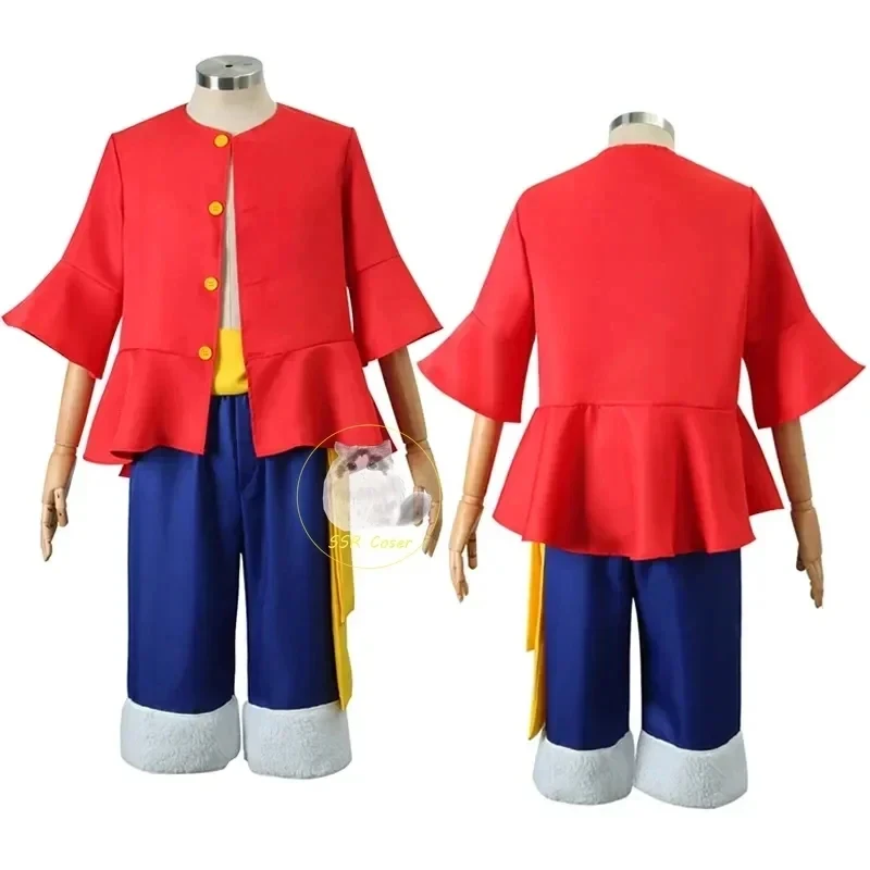 COSAnime Luffy Cosplay Costume Straw Hat Red Jacket Halloween Carnival Party Outfit for Men Women Adult Children - view 2