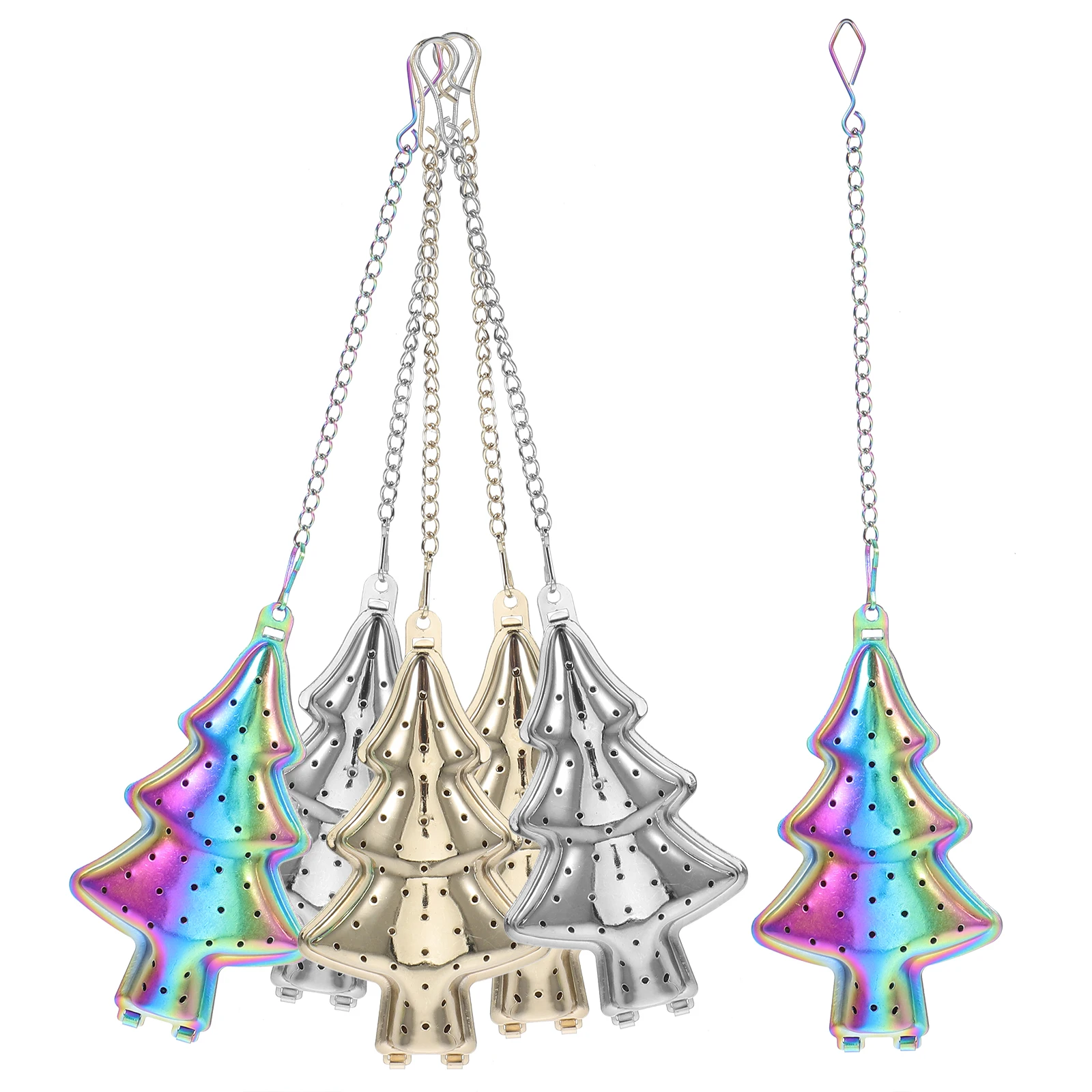

6pcs Stainless Steel Tea Strainer Christmas Tree Design For Tea Chinese Medicine Soup Hanging Chain Easy Clean Rust Resistant