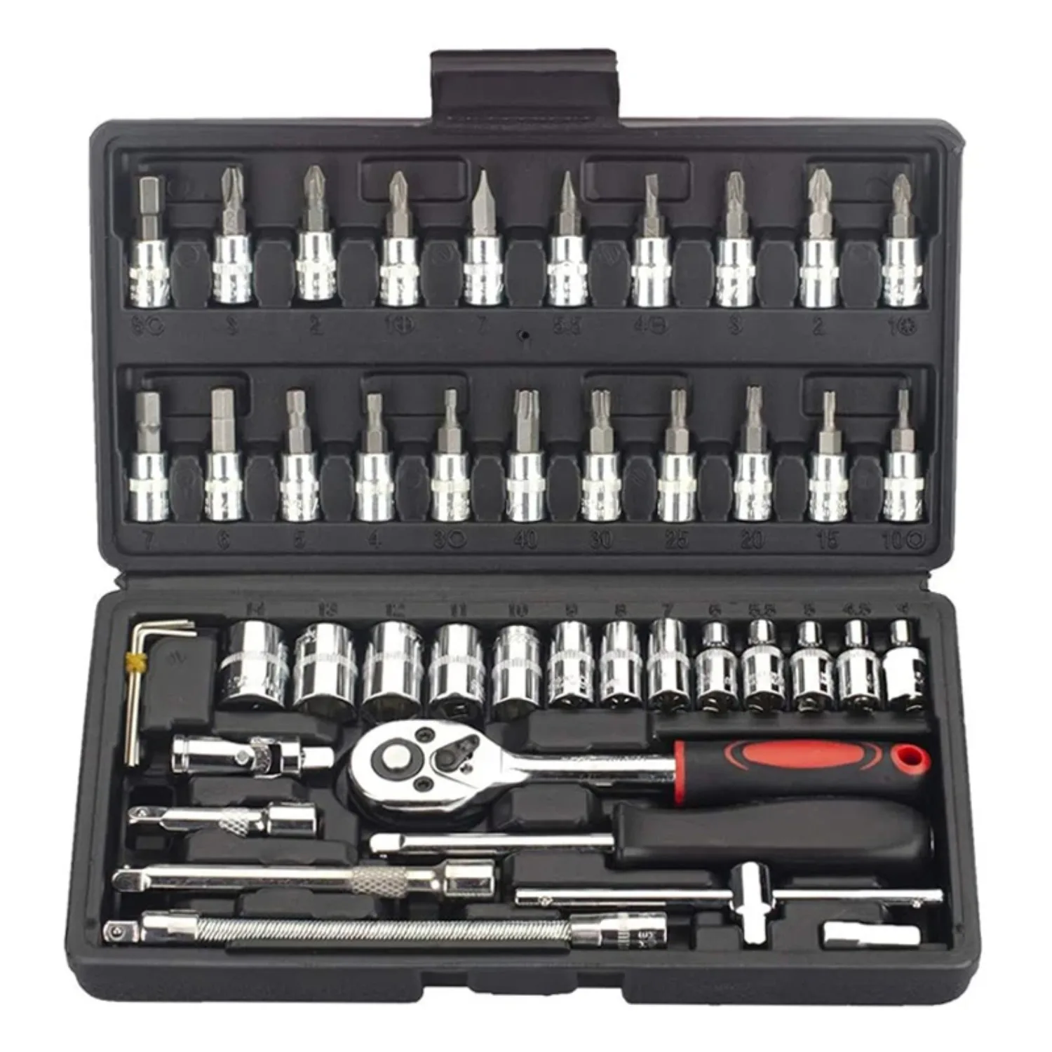 46pcs 1/4 Inch Drive Socket Set Ratchet Wrench Set Car Tool Kit, Bit Socket Wrench Set Metric Mechanic Tool Set Car Accessories
