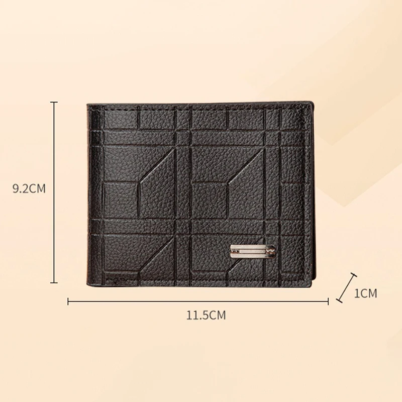 PU Leather Men Wallets Portable Square Shape Geometric Pattern Coin Pocket Card Holder Short Style Purse