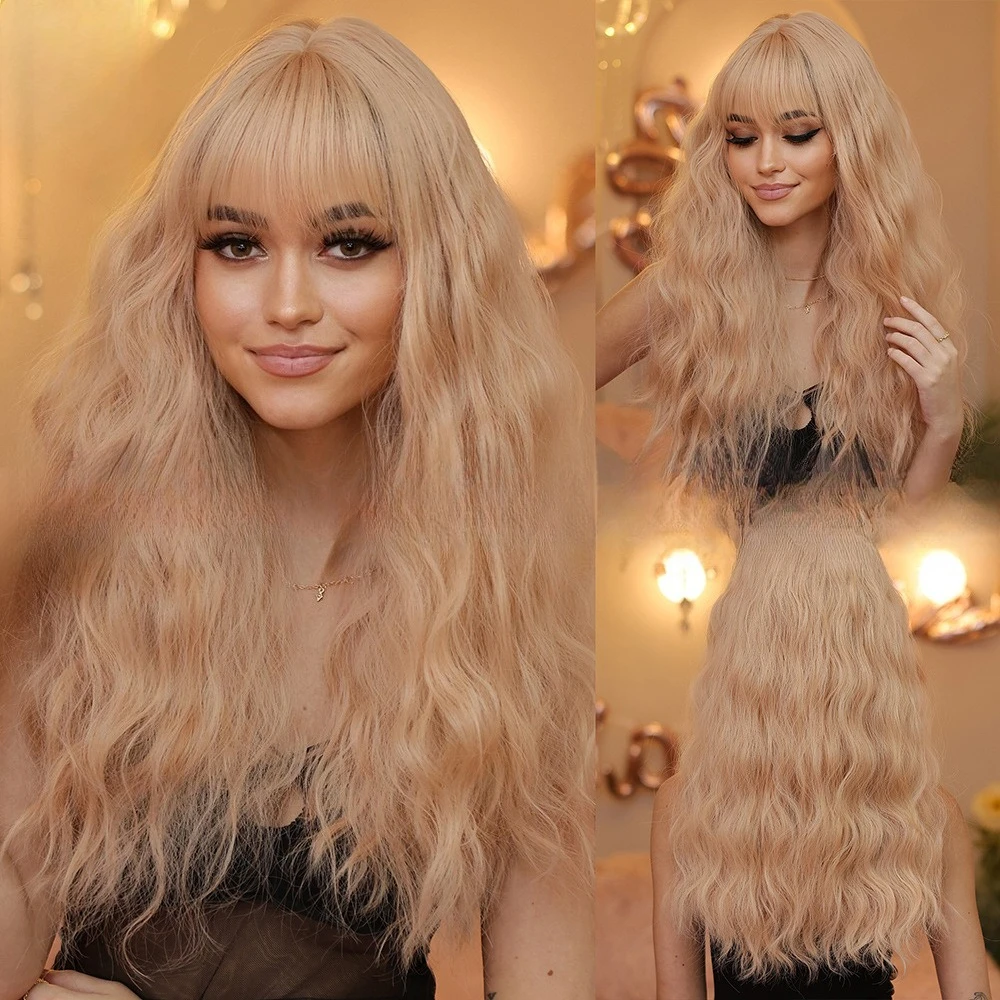 

34Inch Sand Gold Wig Daily Fluffy Wool Roll Wig Headgear Wig