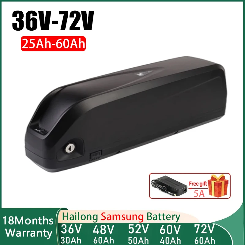 

Hailong 72v E Bike Akku 50ah 52v Electric Bicycle ncr18650b 36v 48v 60v Ebike 300-3000w Motor 20 30 35 40ah 60ah Lithium Battery