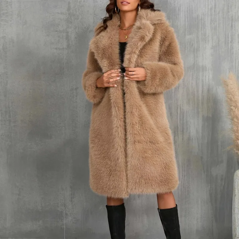 Women Autumn Winter Double Fleece Cardigan Jacket Solid Color Long Sleeve Plush Warm Hooded Oversized Coat