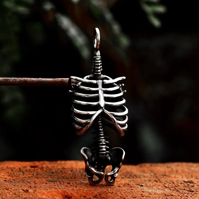 Skull Spine Rib Men Stainless Steel Pendant Necklaces Women Halloween Jewelry Vintage Gothic Punk Accessories Gifts Wholesale