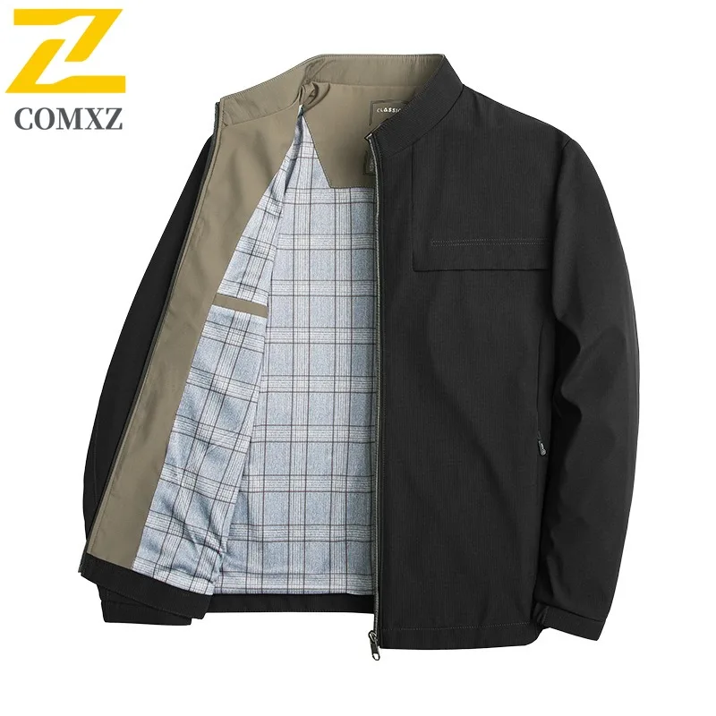 

COMXZ Men Office Jacket Premium Commute Design Windproof Zipper Coat Casual Stand Collar Solid Tone Lightweight Autumn Clothing