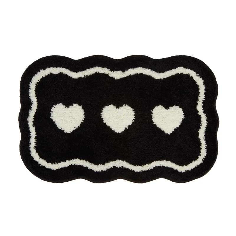Black & White Style Water Absorbent Bath Mat  Household Thickened Plush Non‑slip Bathroom Rug  Flocked Carpet