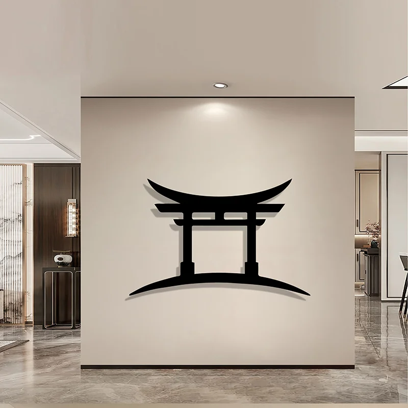 1pc of Japanese-Inspired Metal Wall Decoration - a Vintage Black Iron Sculpture of a Torii Gate, Perfect for Minimalist Home