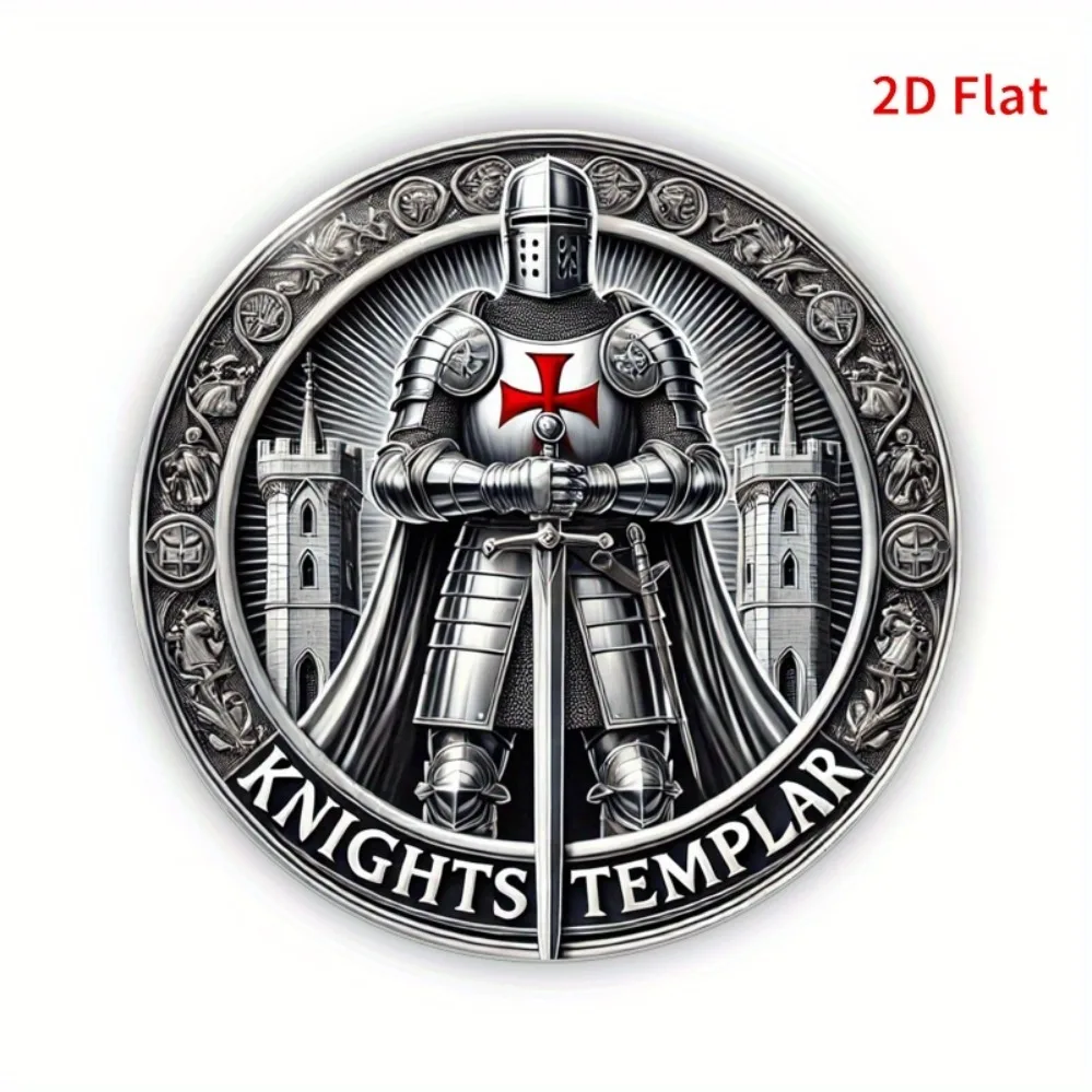 لوحة فنية جدارية لفرسان الهيكل الجلالة" - تمبلار مدرع مع صليب أحمر على الصدر ضد خلفية القلعة، غنية غامضة