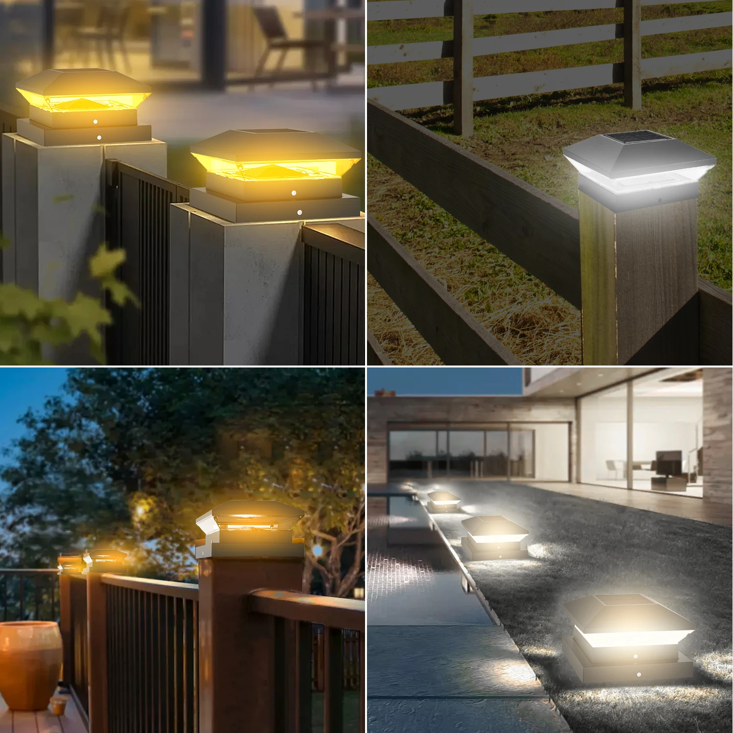 2/4Pcs Solar Pillar Lamp Outdoor Garden Gate Decor Waterproof Column Light Landscpae 3000K 6000K Solar Deck Cap Light for Fence