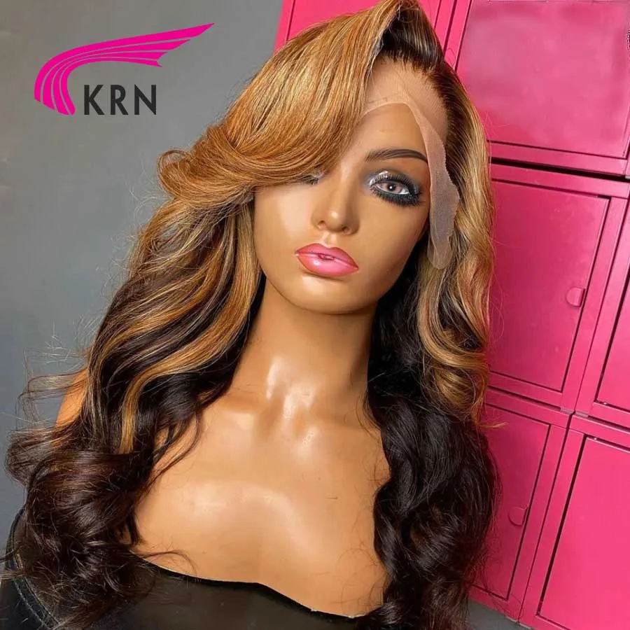 KRN 250 Density Highlight Color 13x4 Lace Front Wig with Side Part Blonde Remy Brazilian Hair 13x6 Lace Wigs for Women