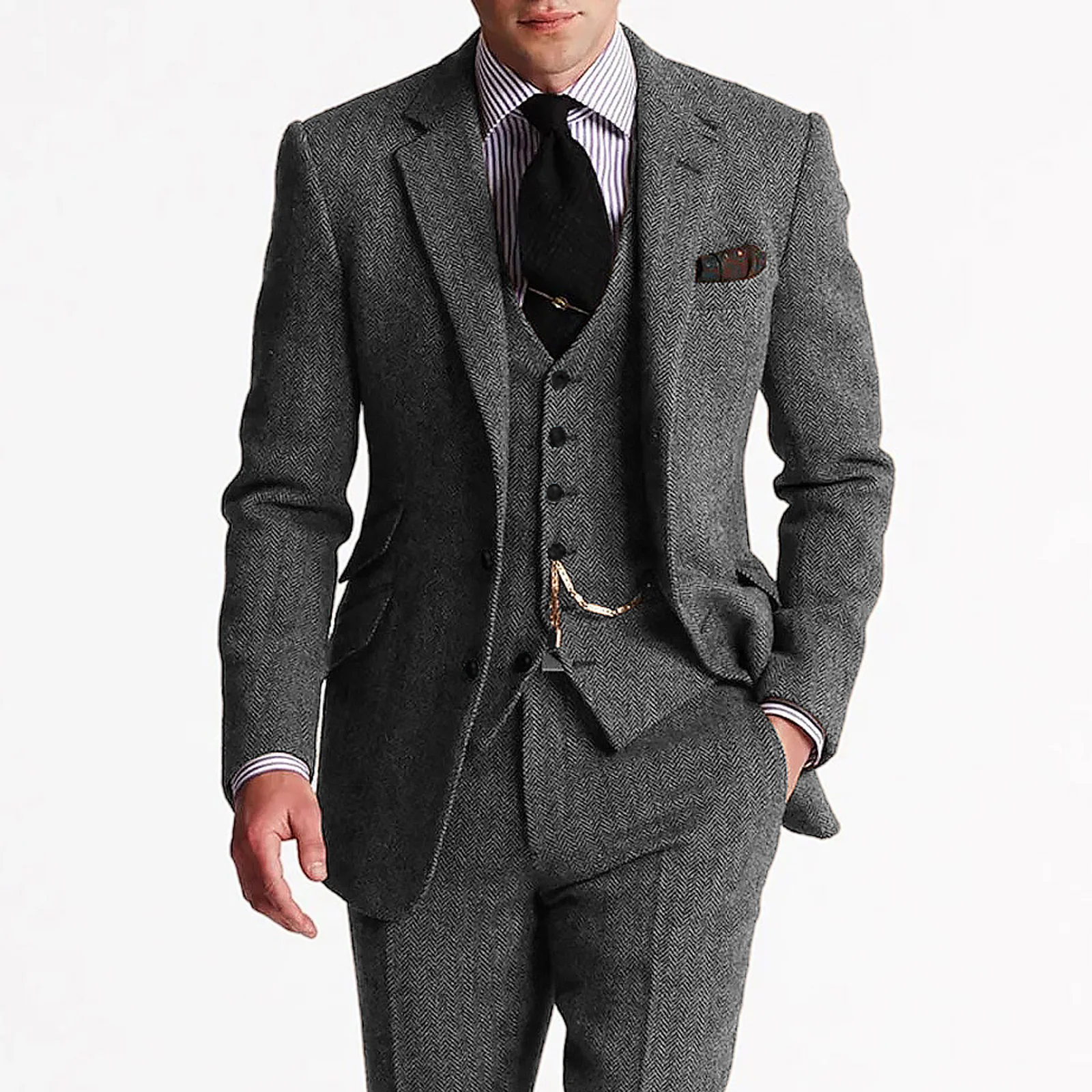 

AnnieBritney Tweed Herringbone Men Suits Tuxedo Slim Fit Suit For Men Trajes De Hombre Formal Daily Casual Custom Made Man Suit
