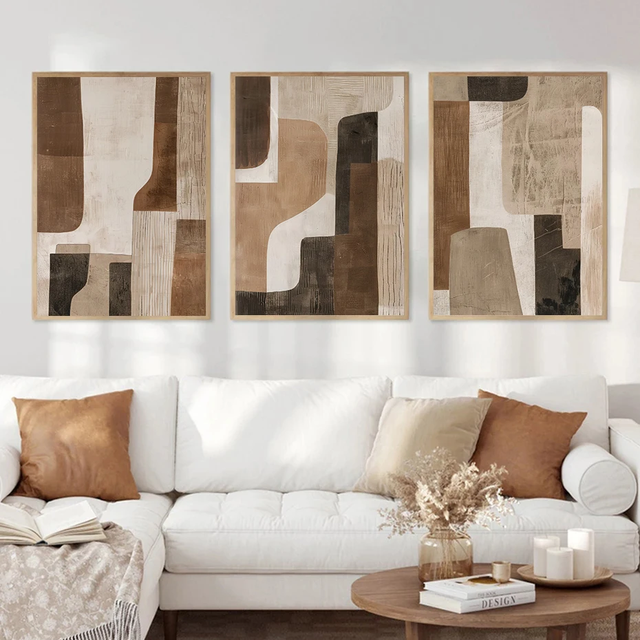 Brown and Beige Neutral Poster Abstract Wall Art Canvas Painting Prints Bohemian Modern Wall Living Room Bedroom Home Decor