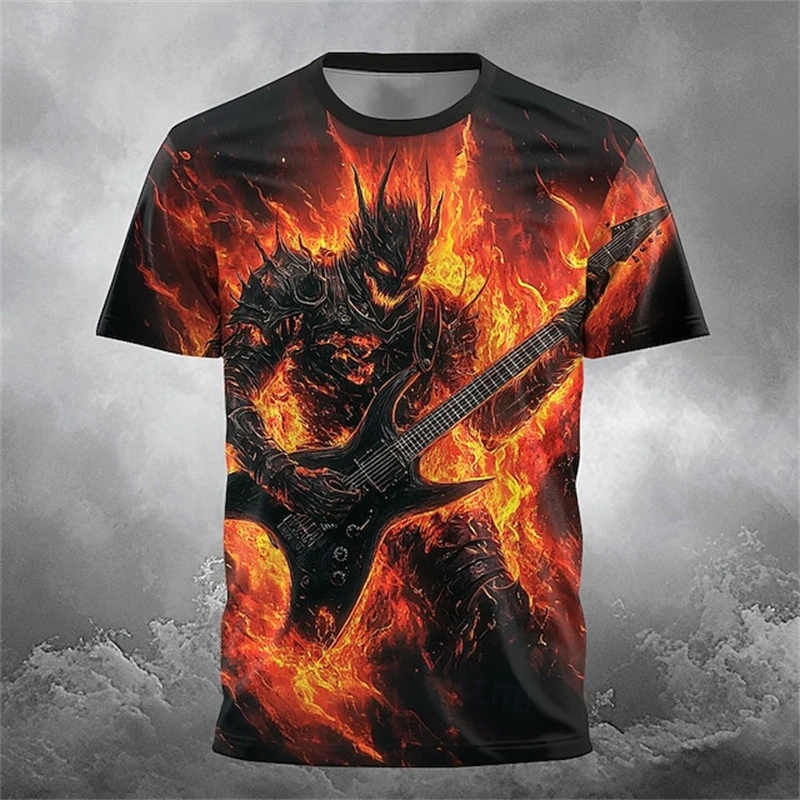 New Fun T-shirt Men's Summer Round-neck T-shirt Outdoor Loose and Casual Short-sleeved Retro Men's Scary Ghost Face T-shirt tops