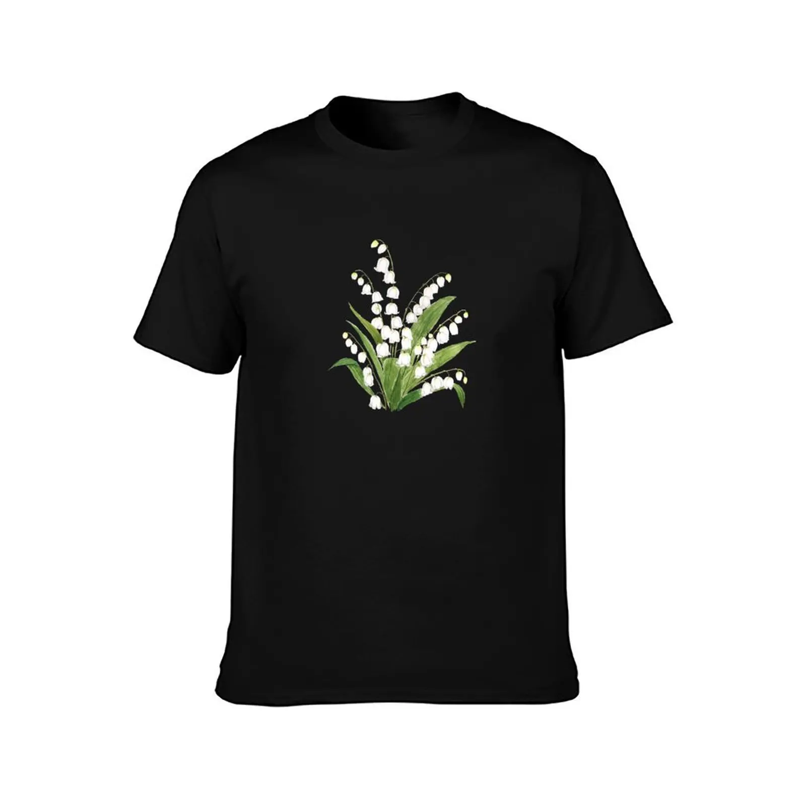 hand painted white lily of valley watercolor T-Shirt oversized quick drying cotton graphic tees customs Short sleeve tee men