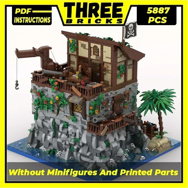 Bloques de construcción Moc, modelo de calavera pirata, isla con casa de Barbanita, bloques tecnológicos, regalos, juguetes de Navidad, conjuntos DIY de montaje
