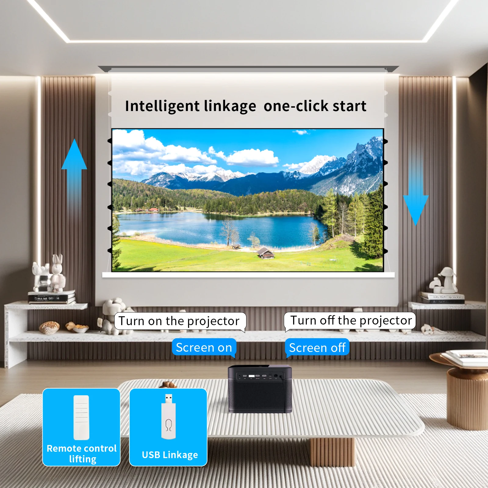 Floating Screen Electric Projection Screen Photonic White Screen Home 100 inch Hidden Automatic Lifting 4K Ultra High Definition