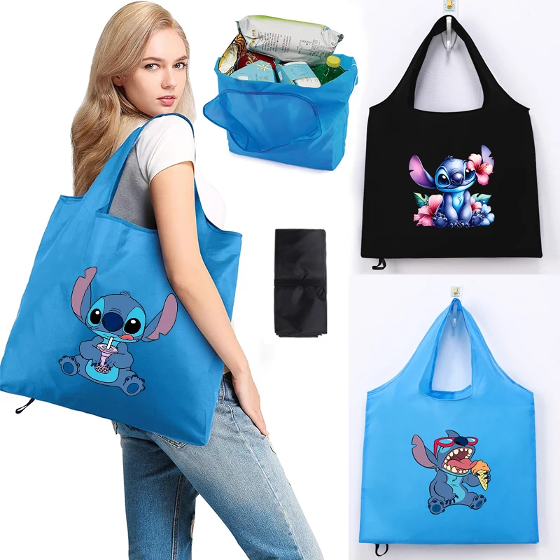 Stitch Grocery Shopping Bags Large Capacity Eco Storage Handbag Disney Cartoon Print Foldable Vegetable Fruit Cloth Bag Gifts