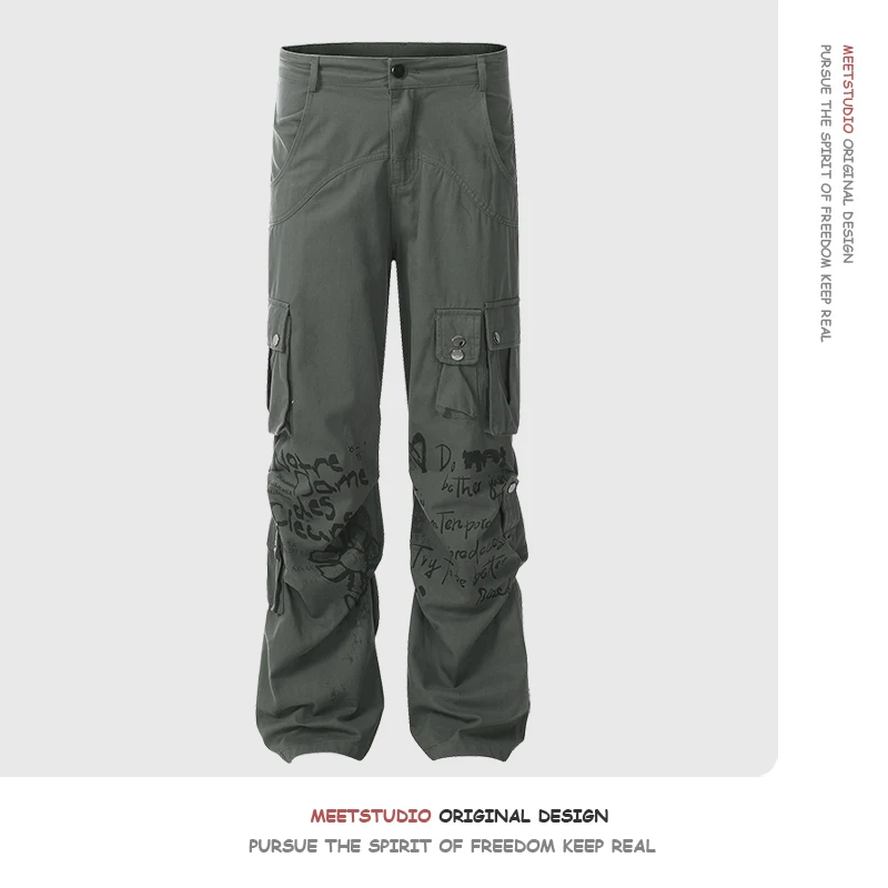 

Американские плиссированные рабочие брюки High Street Vibe fiti, мужские прямые расклешенные винтажные длинные брюки с микро-расклешенными брюками для мужчин и женщин