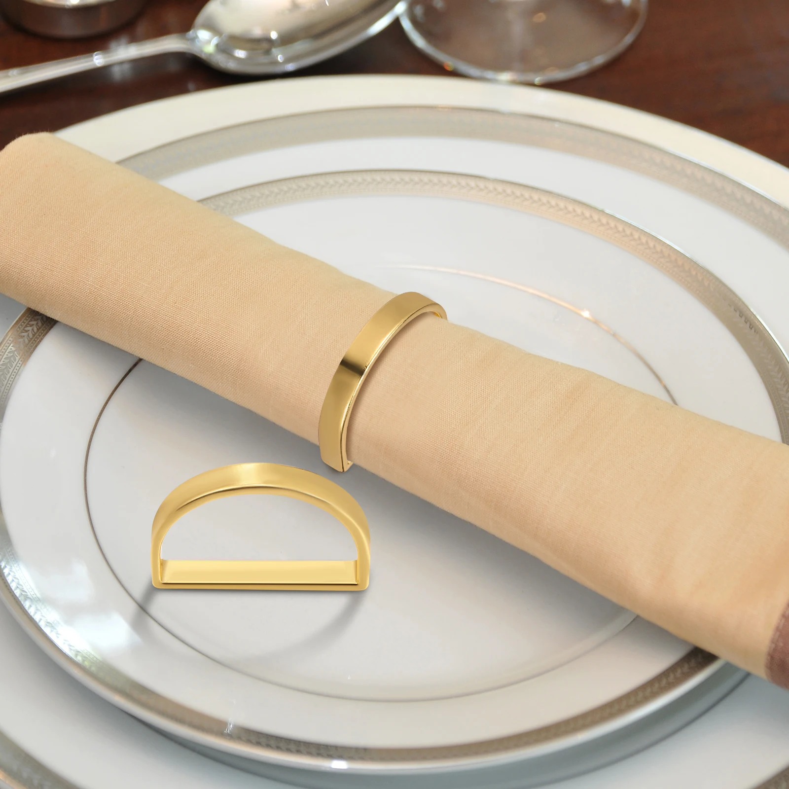 

8pcs Rings Set Napkin Rings Stylish D Shape Cloth Napkins Holder Metal Zinc Alloy Party Wedding Banquet Tableware
