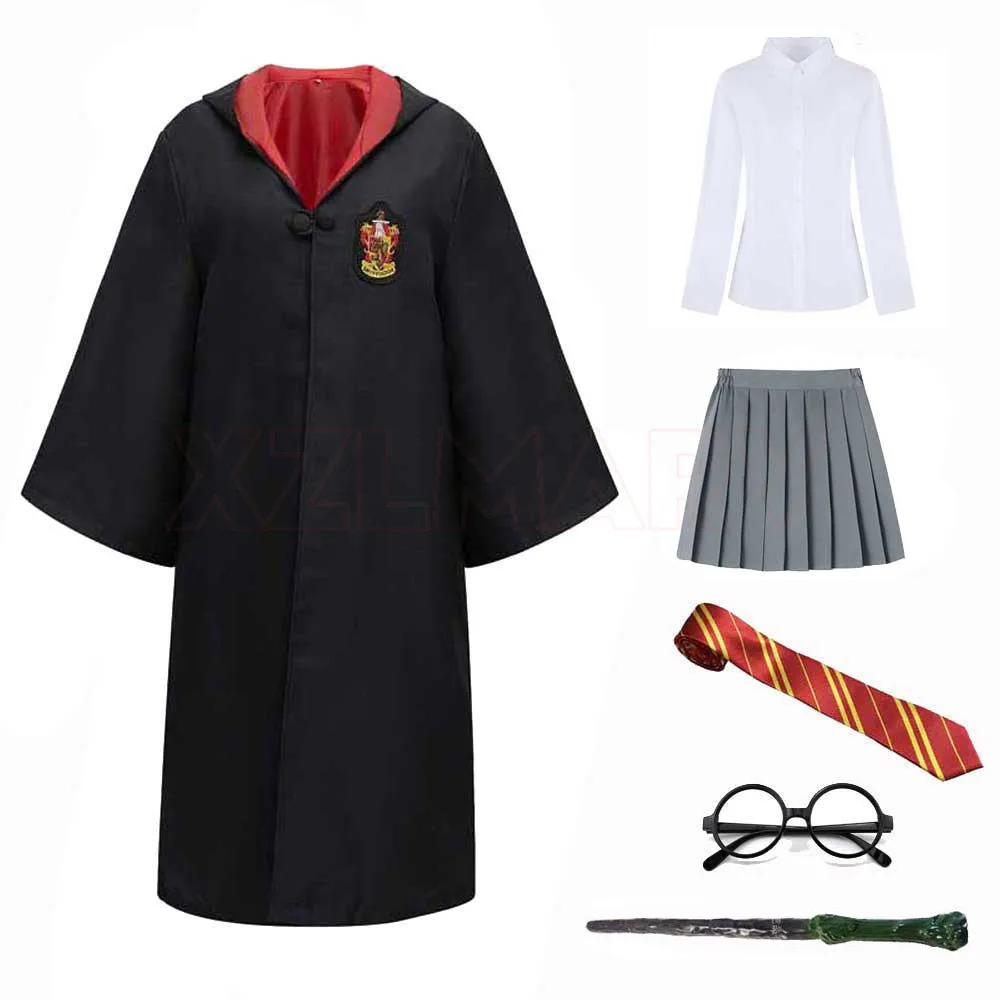 Women Magic College Uniform For Kids Adult Hufflepuff Slytherin Style Robe Cloak Sweater Heromions Cosplay Halloween Costume