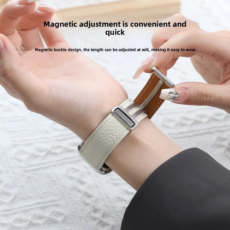 Leather Strap 22mm Quick Release Watchband for Apple Watch GT5/4/3 Star Lychee Pattern Bracelet Universal Women Men Wrist Band