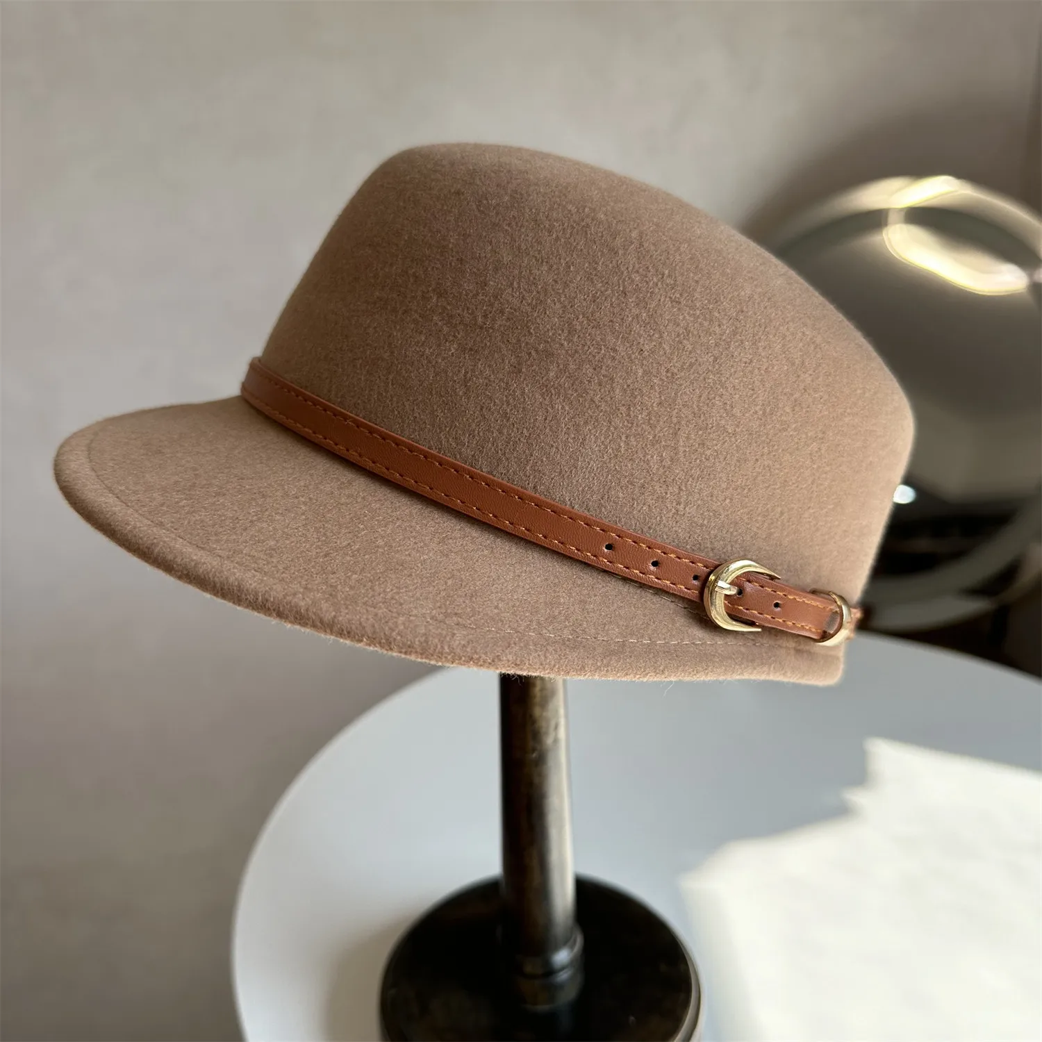 Adults 100% Pure Wool Short Brim Rider Hat Women Hard Molded Cap Solid Tone Autumn Winter Versatile Headwear Fashion Outdoor