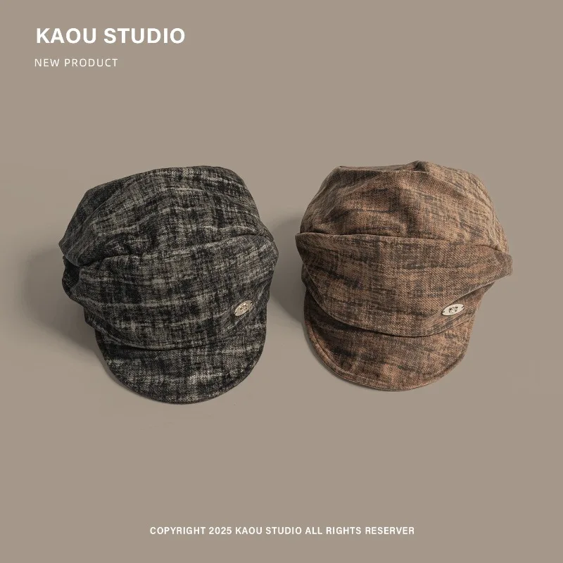 Primavera e outono atmosfera de viagem versátil boinas casuais para mulheres nicho japonês retro plissado design yuppie pintor chapéu