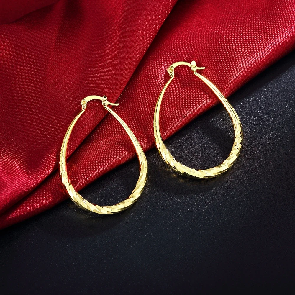 Fine 18K gold plated 925 Sterling Silver oval Rope 4.4cm hoop earrings for woman Fashion party Jewelry Wedding Christmas Gifts