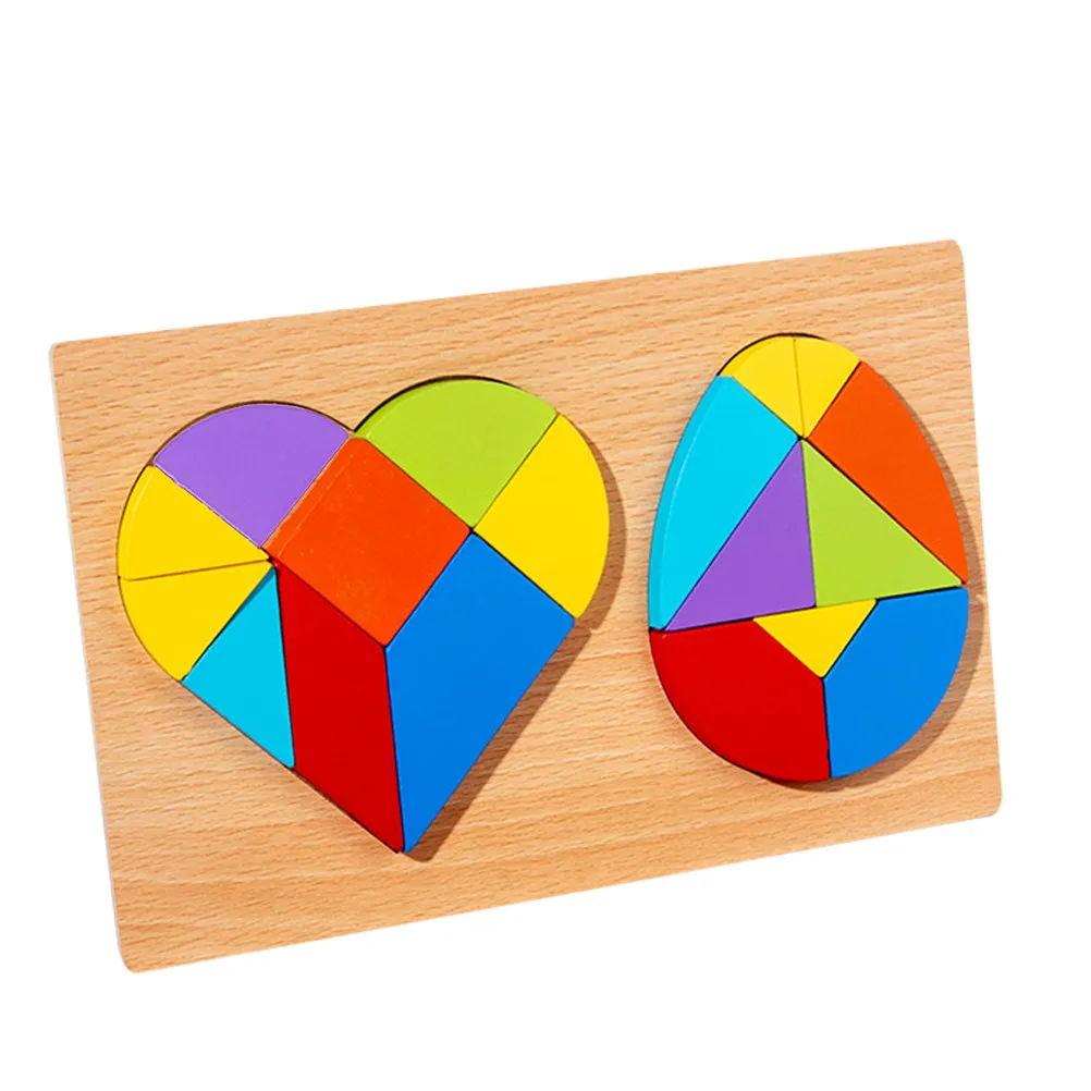 Wooden Tangram Puzzle Set – Geometric Egg & Heart Shapes for Early Learning, Cognitive & Creativity Development