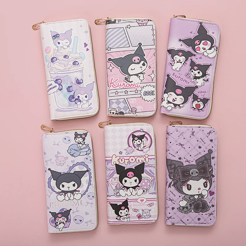 Sanrio Cartoon Kuromi Lange Damesportemonnee Mode Rits Pu Lederen Portemonnees Cartoon Grote Capaciteit Multi Kaartopslag Nul Portemonnee