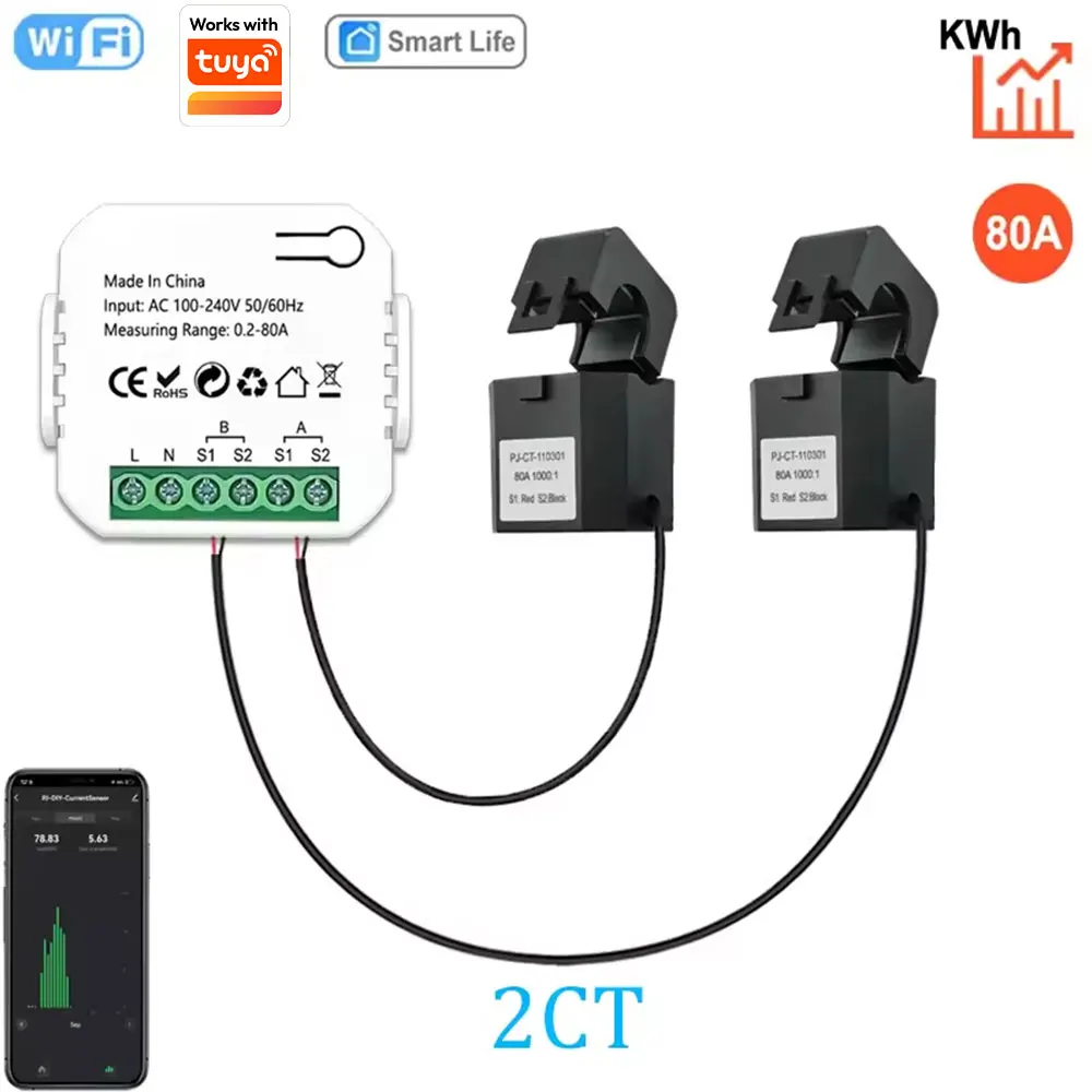 WIFI Smart Energy Meter Solar PV System Power Production Consumption Bidirectional Monitor Meter APP Control Works with Tuya