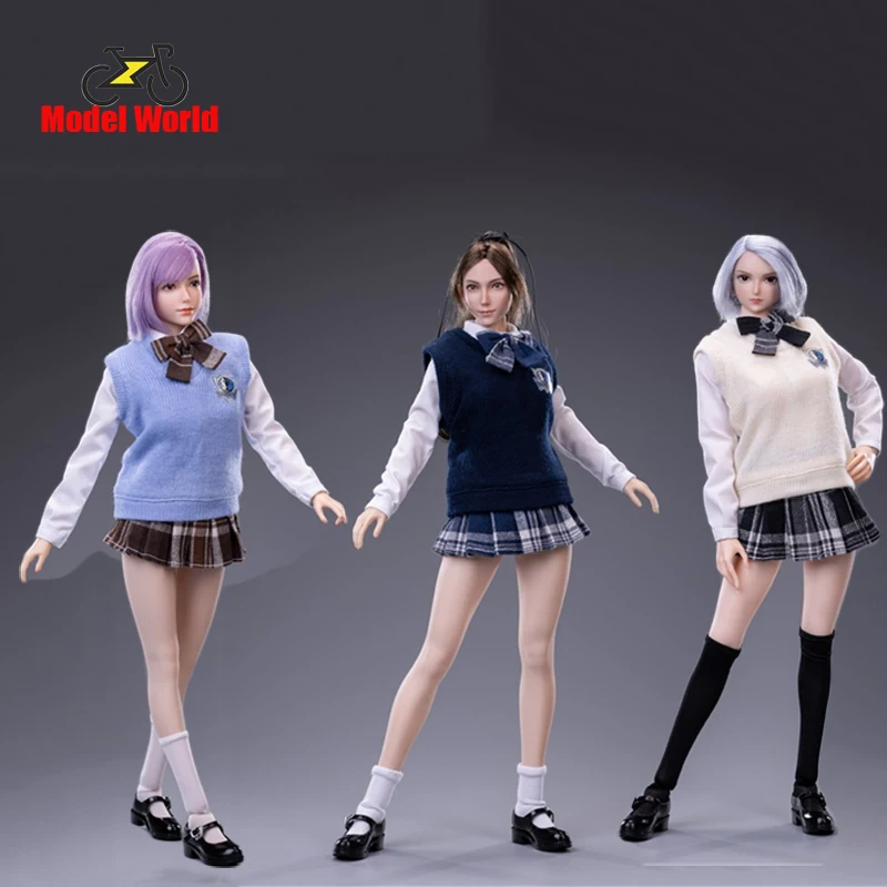 

cdtoys cd030 1/6 Girl Knitted Vest Shirt Pleated Skirt Shoe Set Female Soldier School Clothes Fit 12'' Action Figure Body