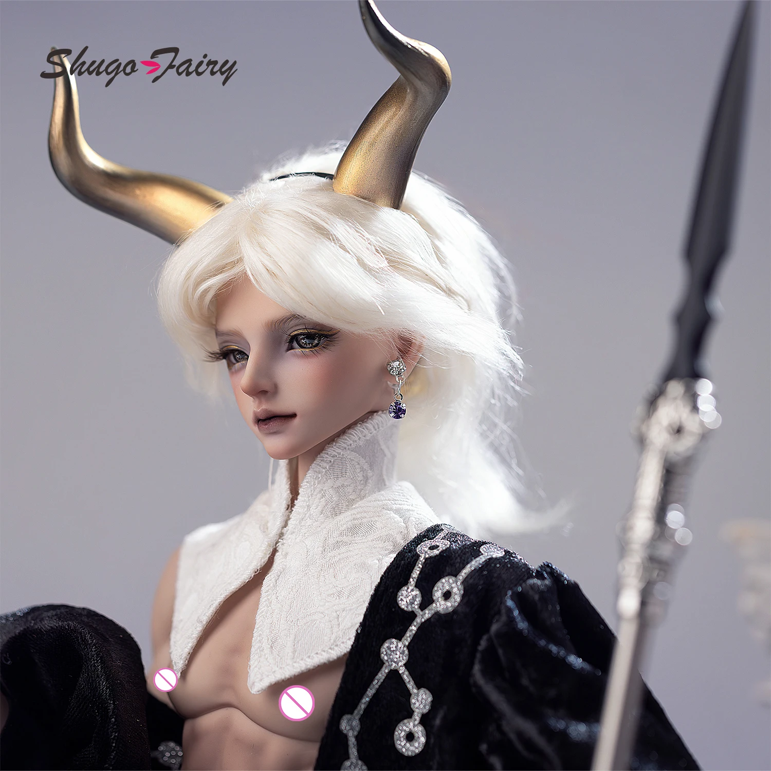 

BJD Doll 1/4 Aoki Fullset D Model Young Male's Face Magnetic Golden Horns Taurus Emissary of Romance Halloween Gifts Shuga Fairy