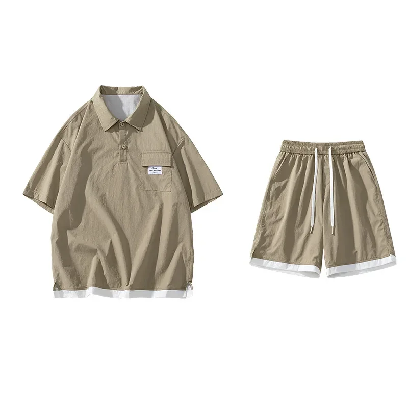 

Men's Casual Summer Sportswear Men's Sportswear Button Up T-shirt Shorts 2-piece Set Unisex Street Wear