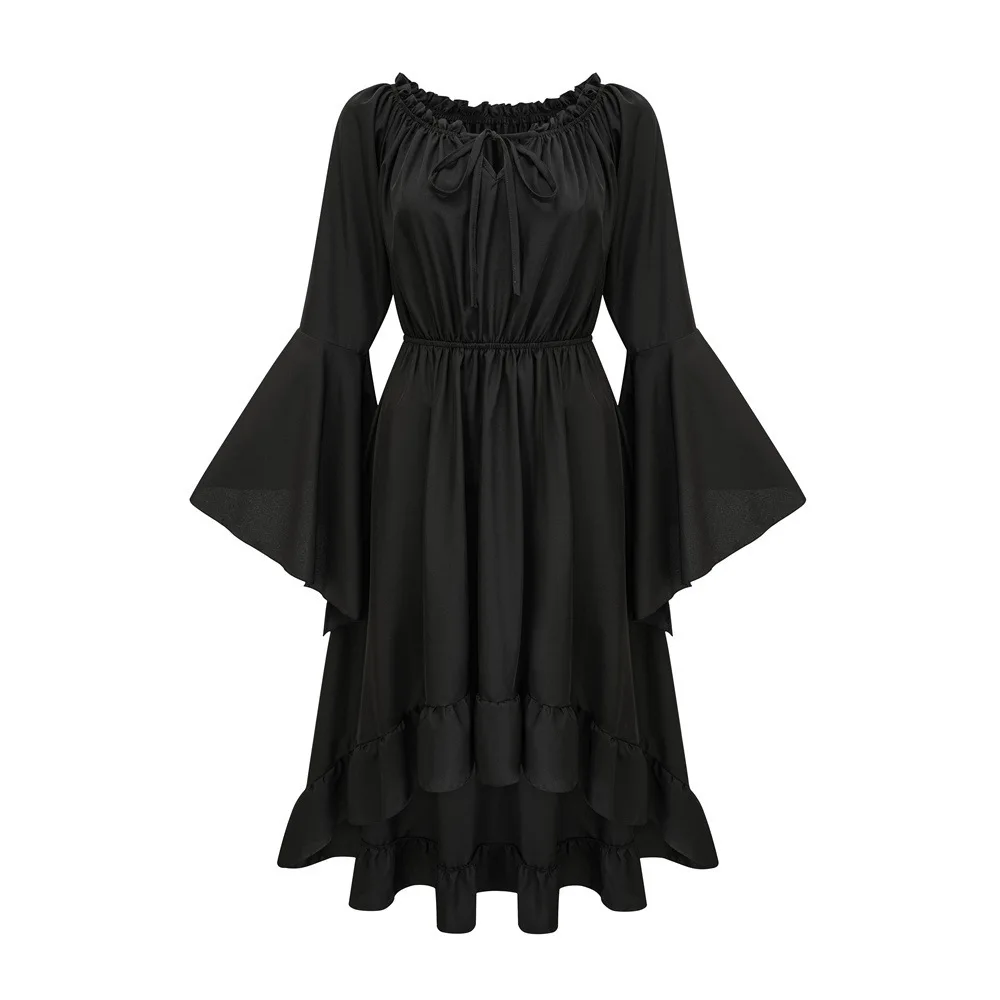 ثوب حفلة نسائي من العصور الوسطى: فستان عتيق للمحكمة الفيكتورية بأكمام جرس مكشوفة الكتف وخصر مناسب