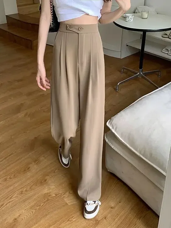 Streetwear Women Korean Y2K Wide Leg Pants Oversize Loose 4Xl Elastic High Waist Suit Pants Lady Casual Straight Trousers