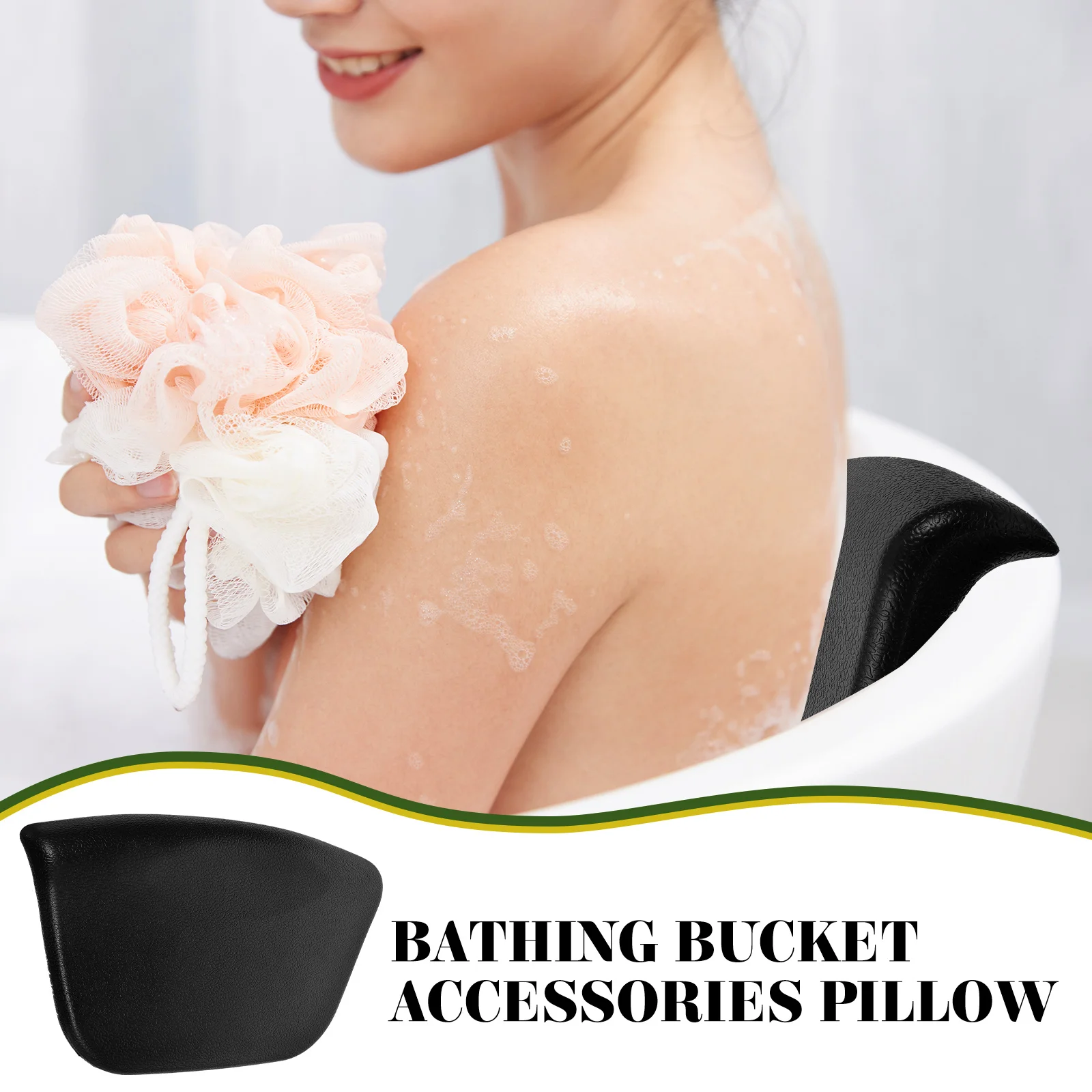 

Detachable Bath Pillow Suction Cups PU Headrest Black Neck Support Soaking Tub Household Spa Experience Storage