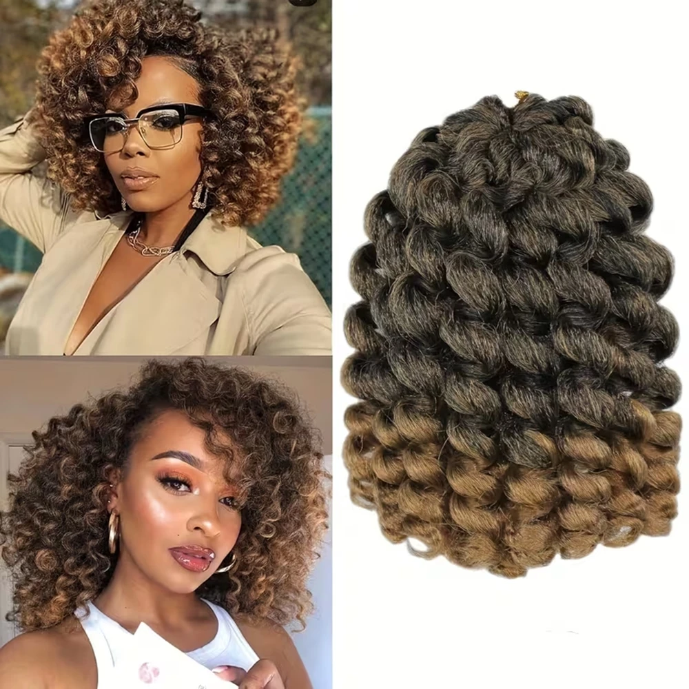Synthetic Bounce Crochet Hair 8 Inch Crochet Curly for Women Jumpy Wand Curl Crochet Hair Short Twist Braiding Hair Extensions