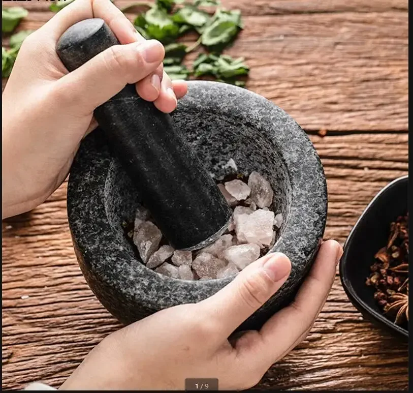 

Marble Grinder Chinese Retro Manual Stone Mortar Garlic Masher Household Kitchen Spice Pepper Herbal Food Grinder Kitchen Tool