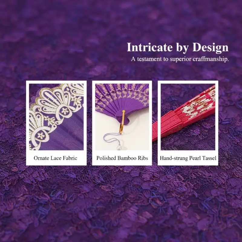 Chinese-Style Flowers Folding Fan For Performances & Hanfu Photos With Elegant Floral & Pearl Tassels Design Festive Decor