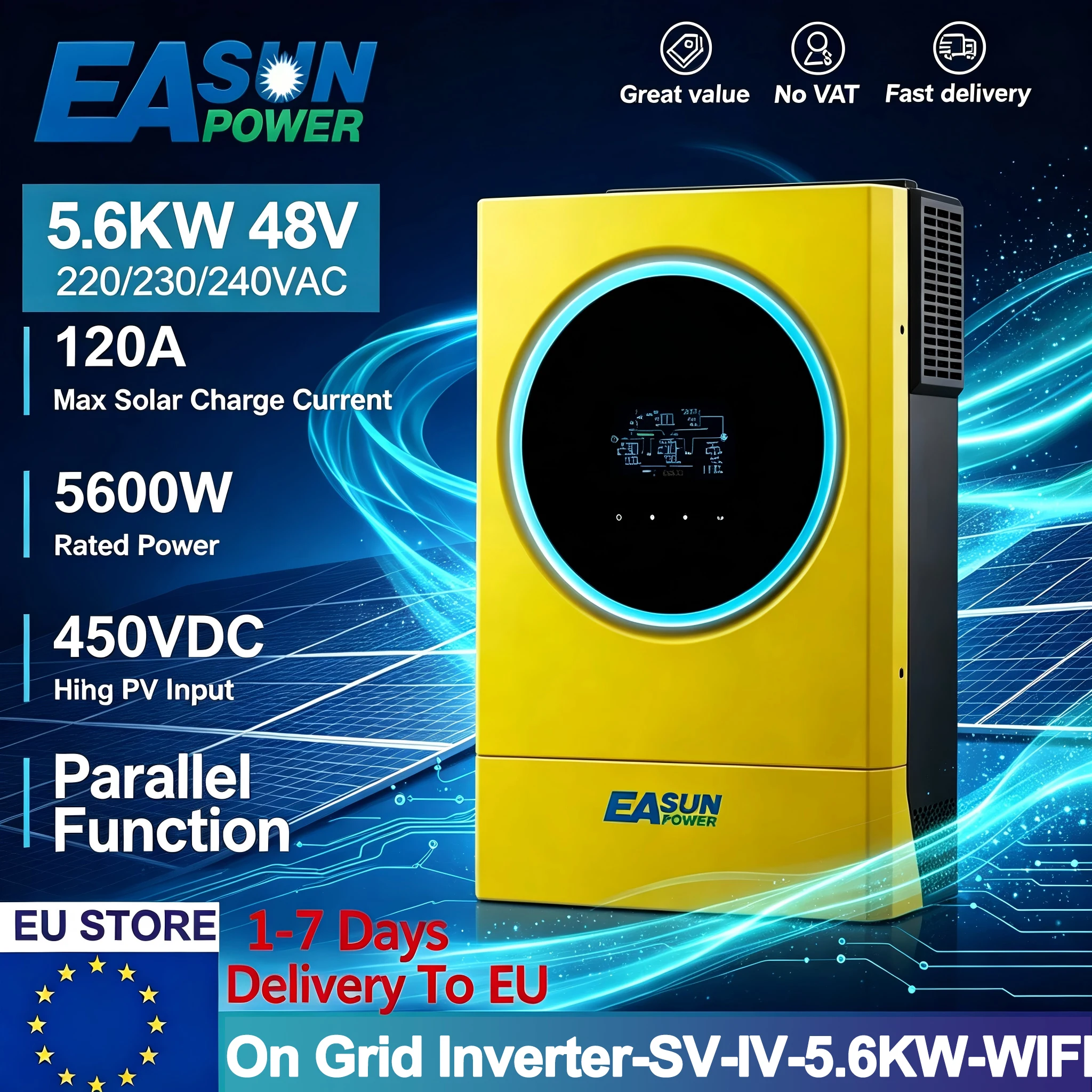EASUN POWER 5.6KW On/Off Grid Solar Inverter 48V 230V Zuivere Sinusgolf 120A MPPT Solar Controller Hybride Solar Inverter Met WiFi BMS