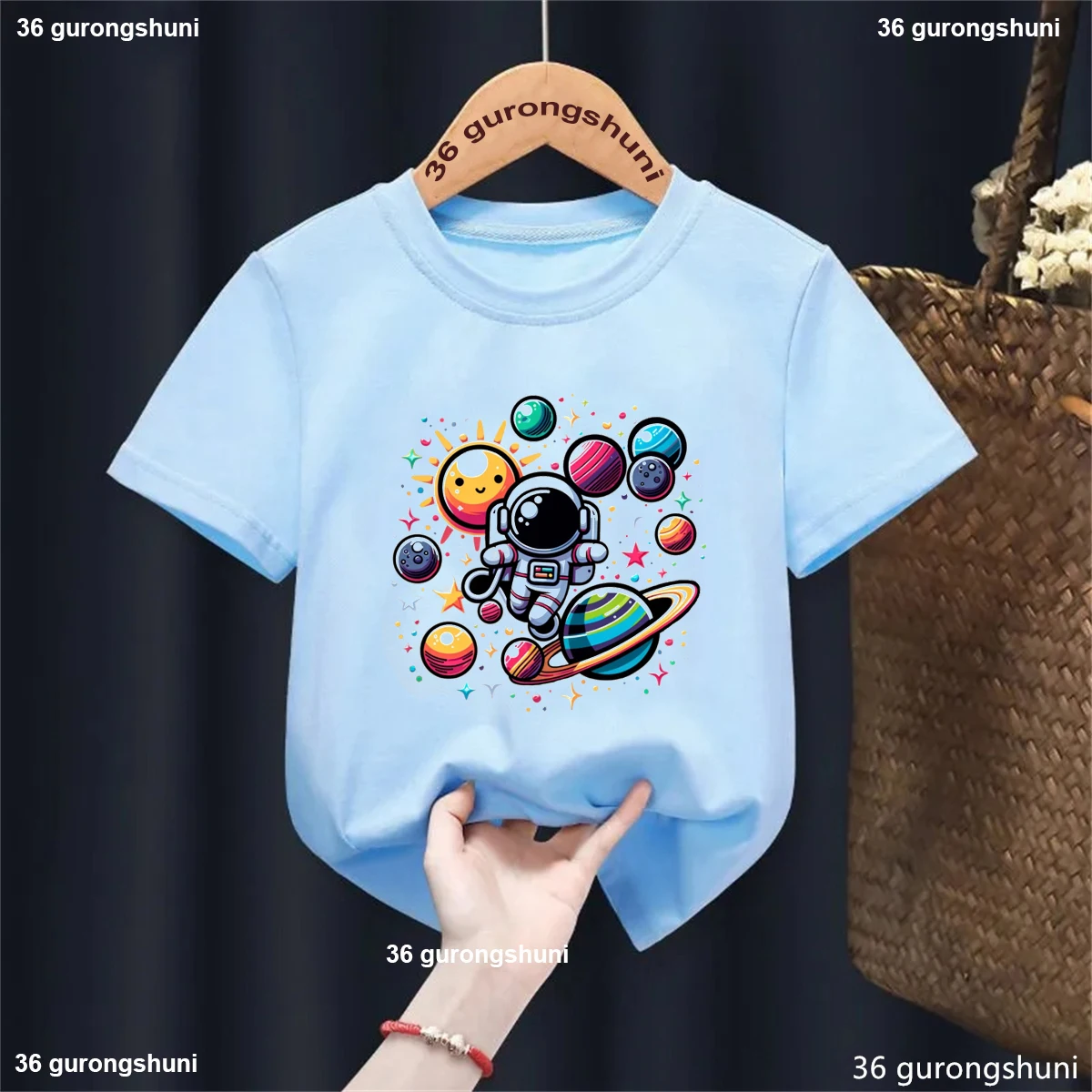 

Kawaii Kids Clothes Alien Planet Sun Printed T Shirt Girls/Boys Summer Short Sleeve T-Shirt White/Pink/Gray/Yellow/Blue T-Shirt