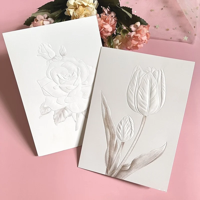 6pcs White Flower Greeting Card with Envelopes Pop Up Best Wishes Blank Thank You Gift Cards Invitations Embossed Flower Card