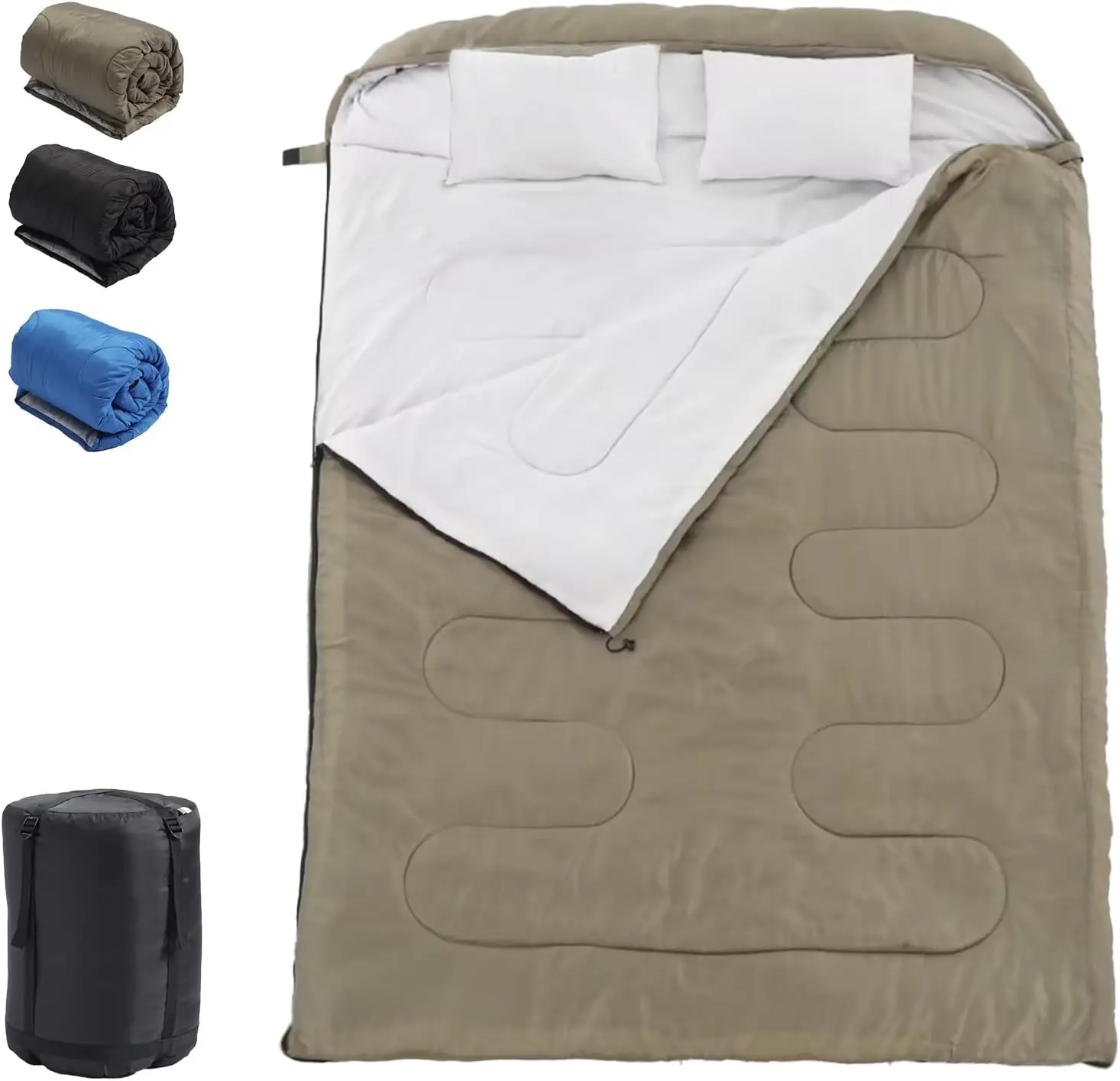 

Двуспальный спальный мешок для взрослых размера Queen с 2 подушками, водонепроницаемый, легкий, машинная стирка, портативный, для 3 сезонов