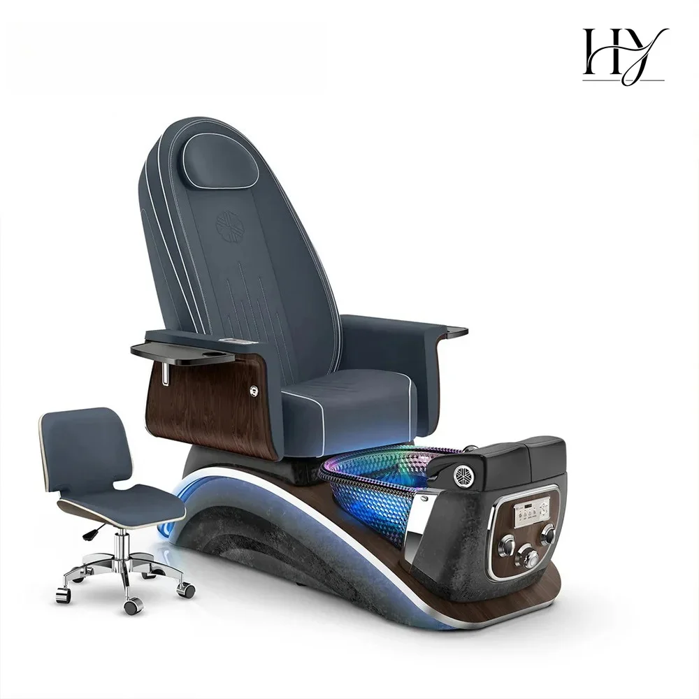 Electric Pedicure Chair Brown PU Leather Reclining Massage Foot Spa Basin No Plumbing Professional Nail Salon Furniture