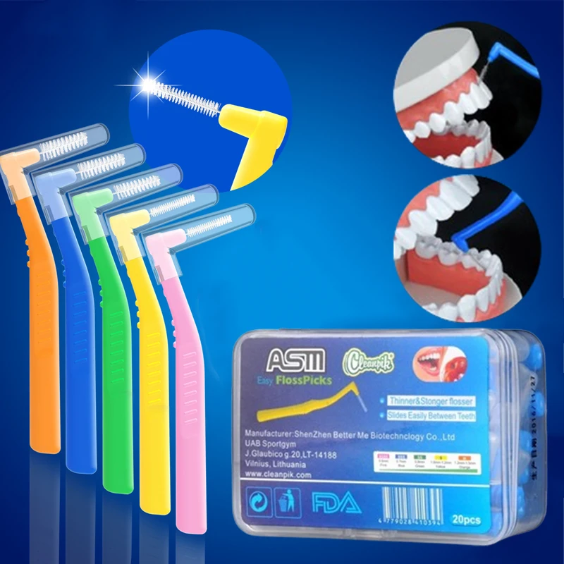 20Pcs/box L Shape Push-Pull Interdental Brush Orthodontic Toothpick Teeth Whitening Tooth Pick ToothBrush Oral Hygiene Care