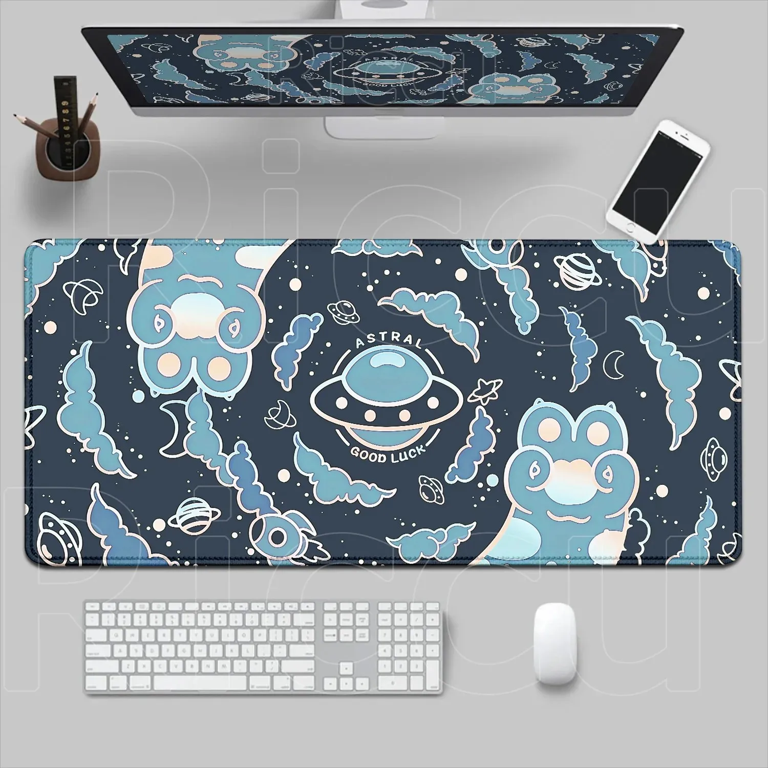 VIKAMA Colorful Nebula DnD Dice Large Mouse Pad, Dreamy Ins Style Desk Mat with Non-Slip Base & Stitched Edges
