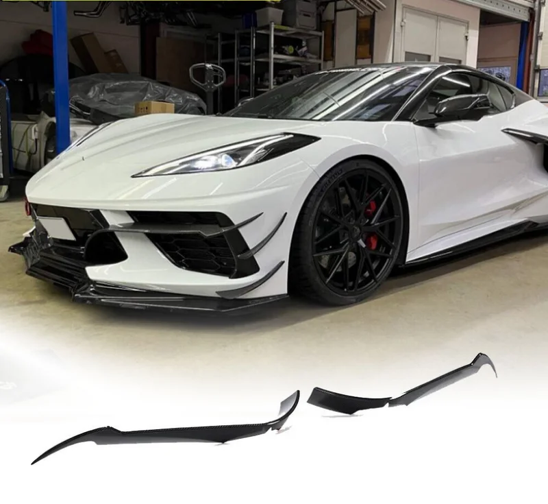 For 2020 2021 Chevrolet Corvette C8 Stingray Carbon Fiber C8 Front Bumper Canards Vents